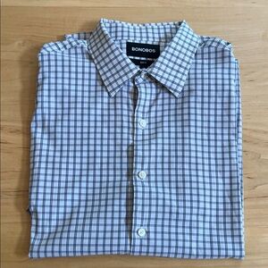 Flawed Bonobos Men's White and Navy Plaid Shirt
